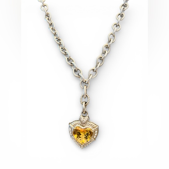 Judith Ripka Jewelry - Judith Ripka Sterling Silver Citrine Heart Pendant Necklace 925 Thailand
